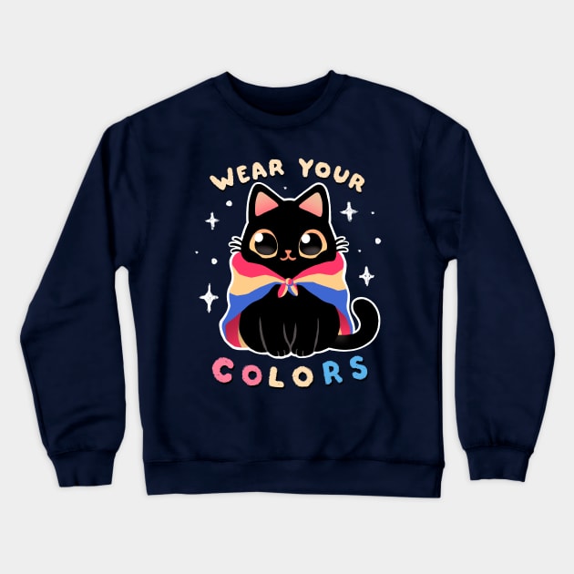 Pansexual LGBT Pride Cat - Kawaii Rainbow Kitty - Wear your colors Crewneck Sweatshirt by BlancaVidal